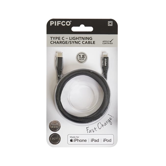 Pifco Charge Cable 1.8m - Type C to Apple Cable